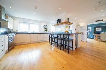 There are sea views from the spacious and very well-equipped kitchen.