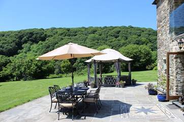 The sunny terrace is the perfect spot for al fresco dining.
