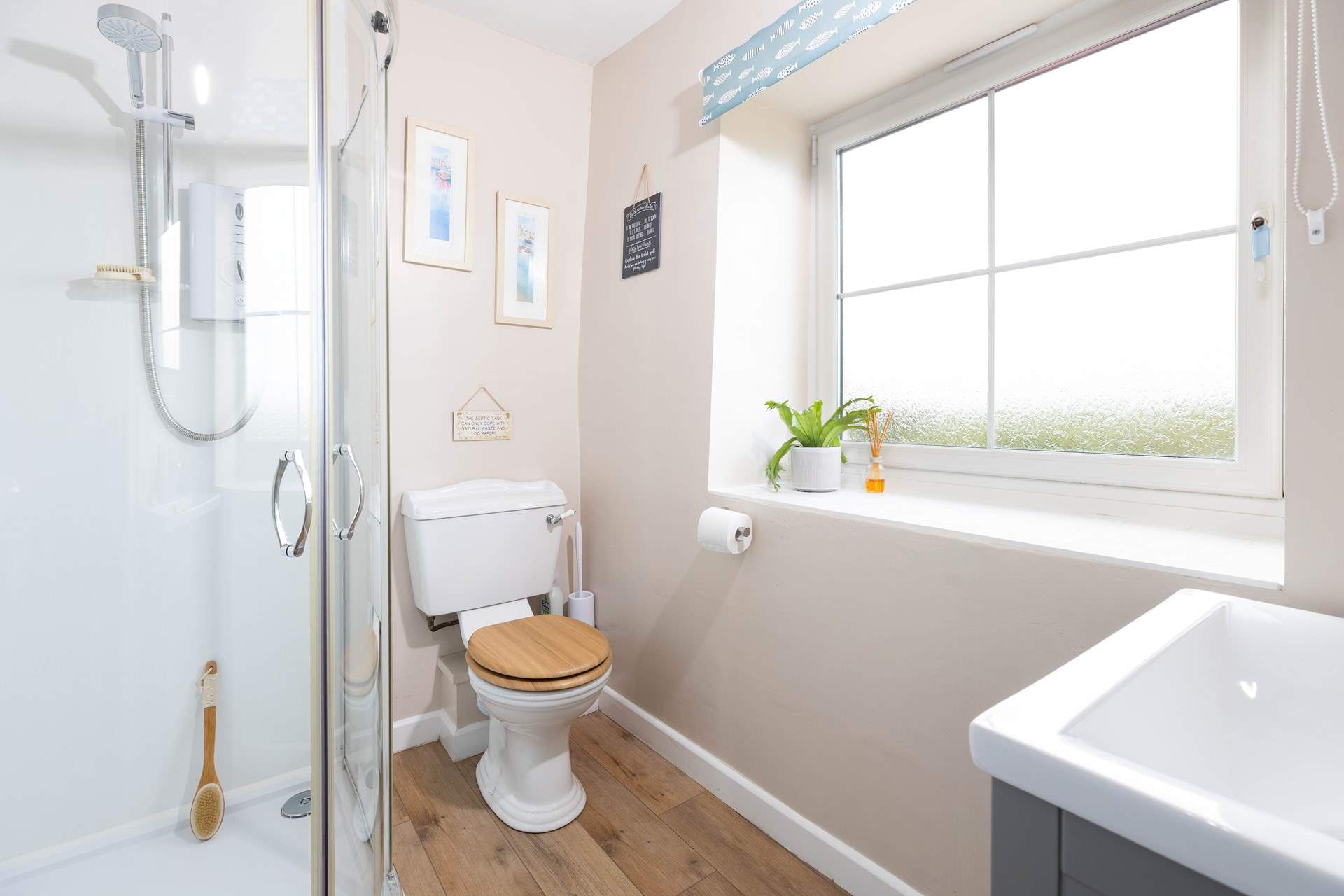 The modern shower room is perfect for a long soak at the end of the day. 