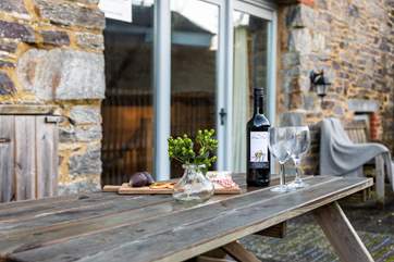 The patio-area offers a place to enjoy the tranquility of the setting and the joy of having countryside all around you.