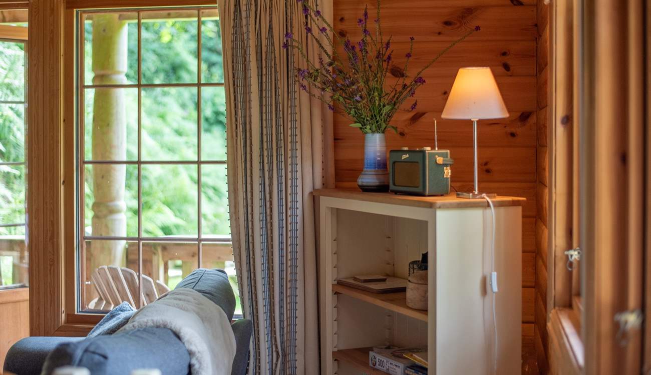 Pretty touches flow throughout this forest escape. 