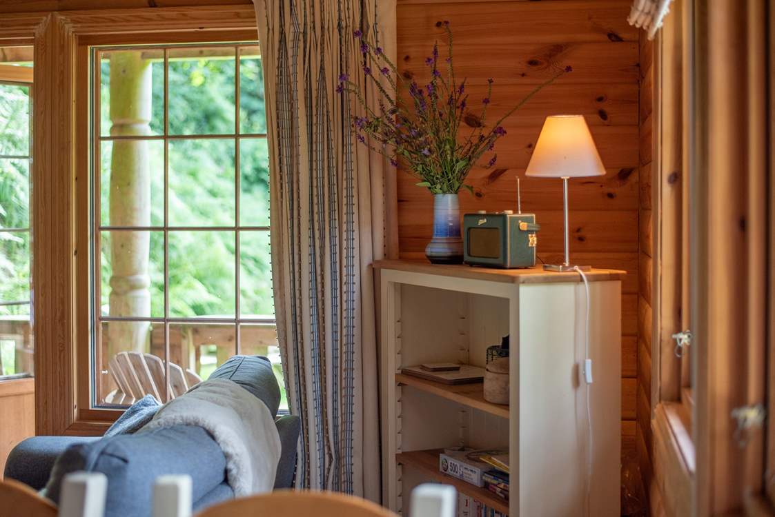 Pretty touches flow throughout this forest escape.