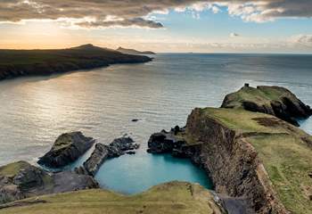 Embrace a spot of wild swimming at the iconic Blue Lagoon! Warm up at the nearby historic Sloop Inn at Porthgain or try the best fish and chips at The Shed. 