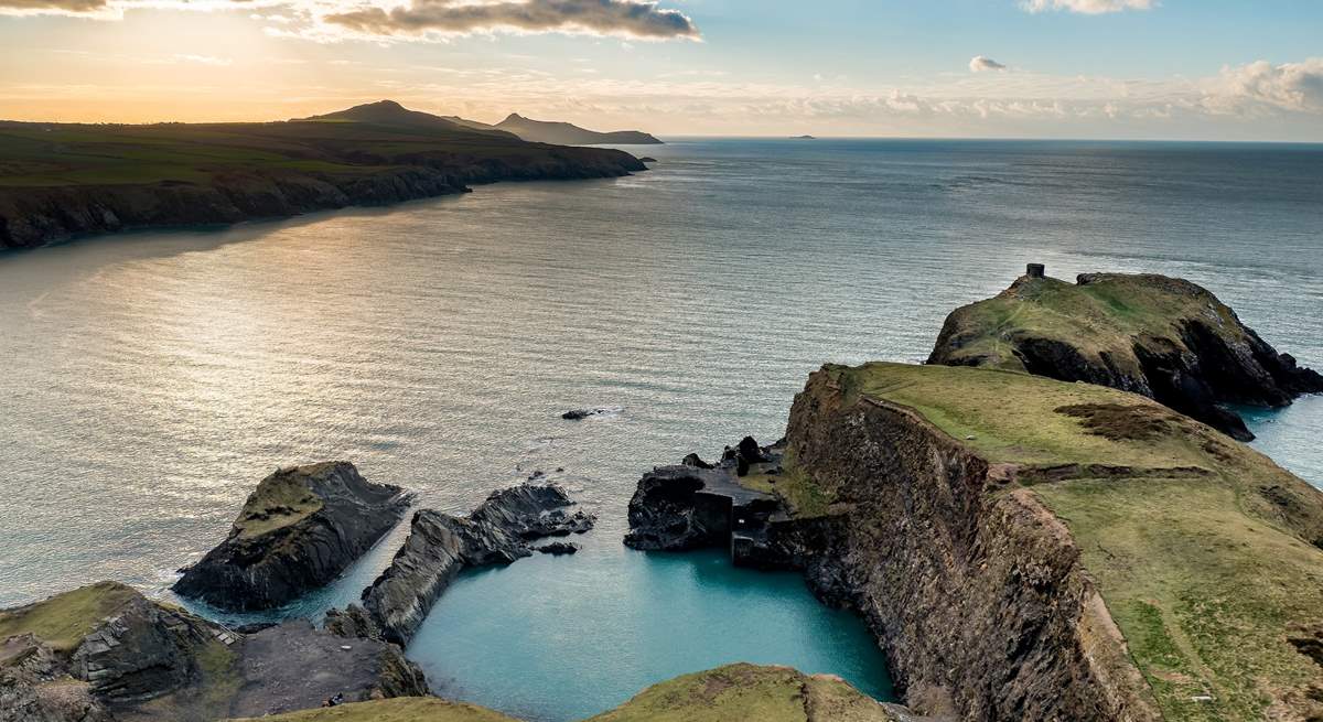 Embrace a spot of wild swimming at the iconic Blue Lagoon! Warm up at the nearby historic Sloop Inn at Porthgain or try the best fish and chips at The Shed. 