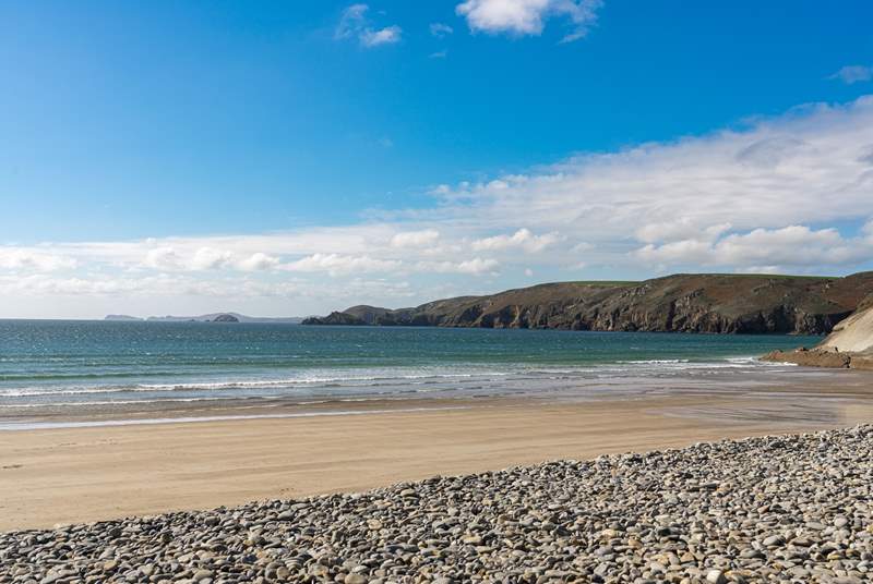 Endless golden sands and rolling surf at Newgale.