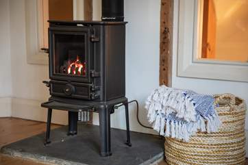 The glowing wood-burner effect gas stove is delightful. All the joy of a wood-burner, with no mess.