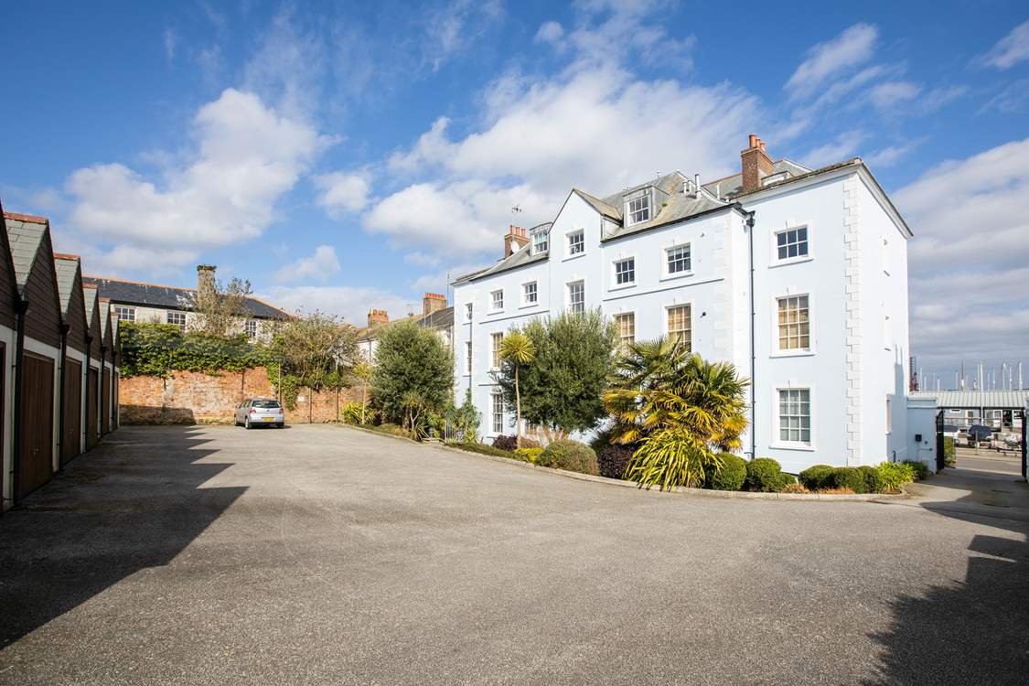 There is private gated parking at Bank House in a garage and a space.