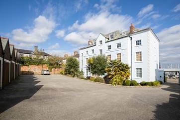 There is private gated parking at Bank House in a garage and a space.