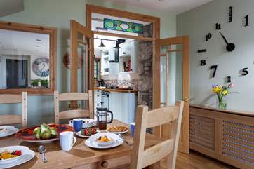 A small step takes you up to the kitchen.