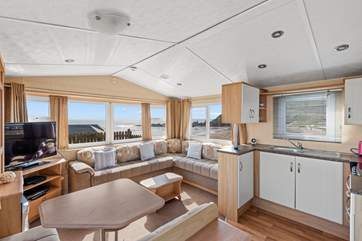Living area in the Beach Hut Caravan. The perfect getaway for those wishing to escape the hustle and bustle of the main house, even if just for five peaceful minutes.