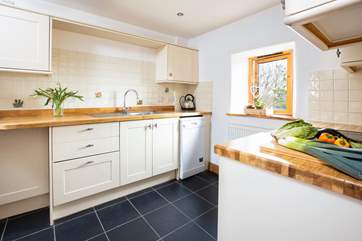 Even the kitchen has a lovely view of the countryside.