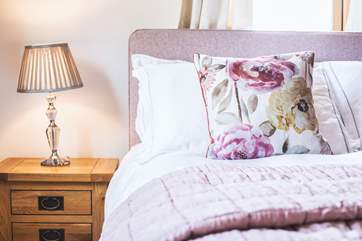 The pretty bedding is a delight.