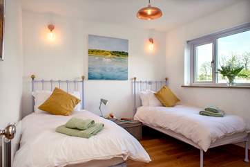The twin bedroom sits at the front of Olive Tree.