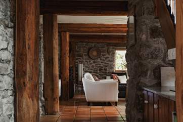 Stepping into the living area from the kitchen.