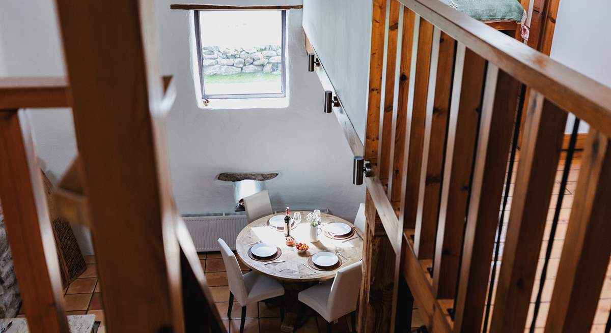 Looking down to the dining space.