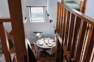 Looking down to the dining space.