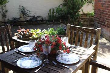 Dine al fresco on the private patio.
