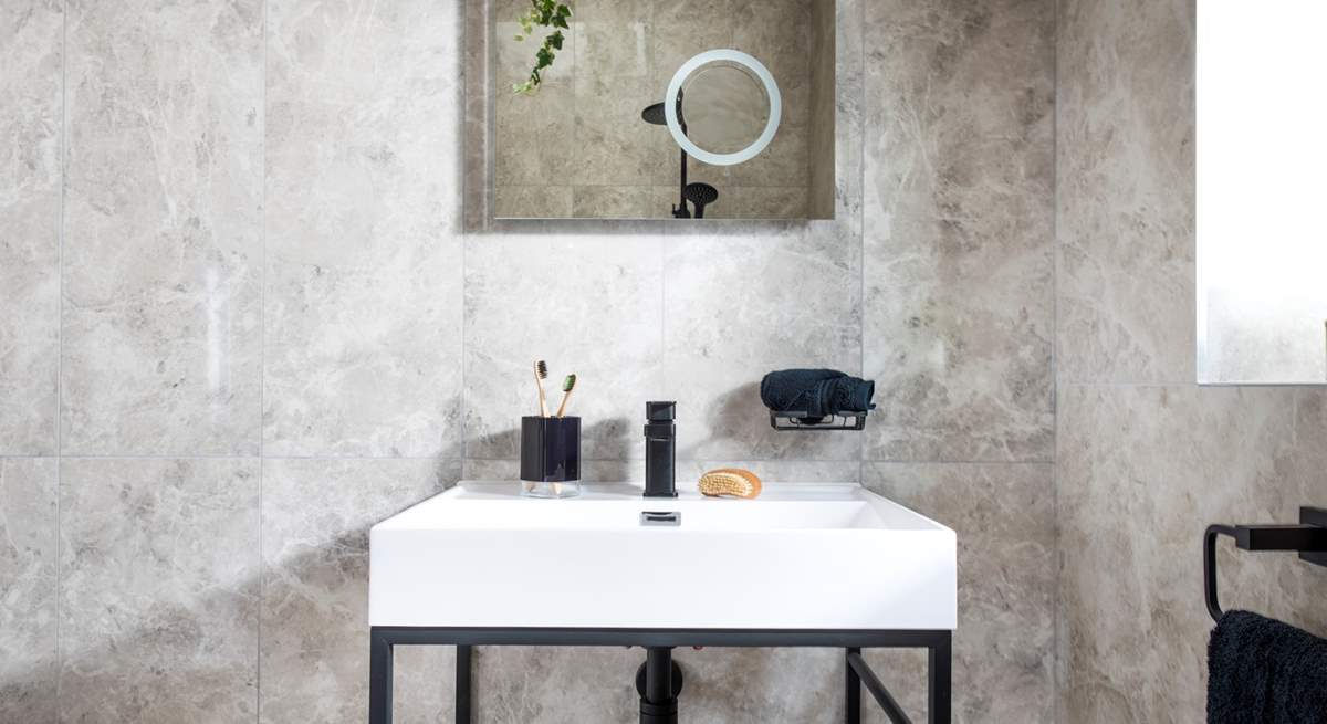 The wet-room design has been inspired by the the cliffs, Cornish slate and rich tin seams along the coastline.