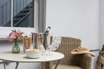 The lower terrace is a lovely spot for a morning coffee or a bottle of bubbly at the end of the day.