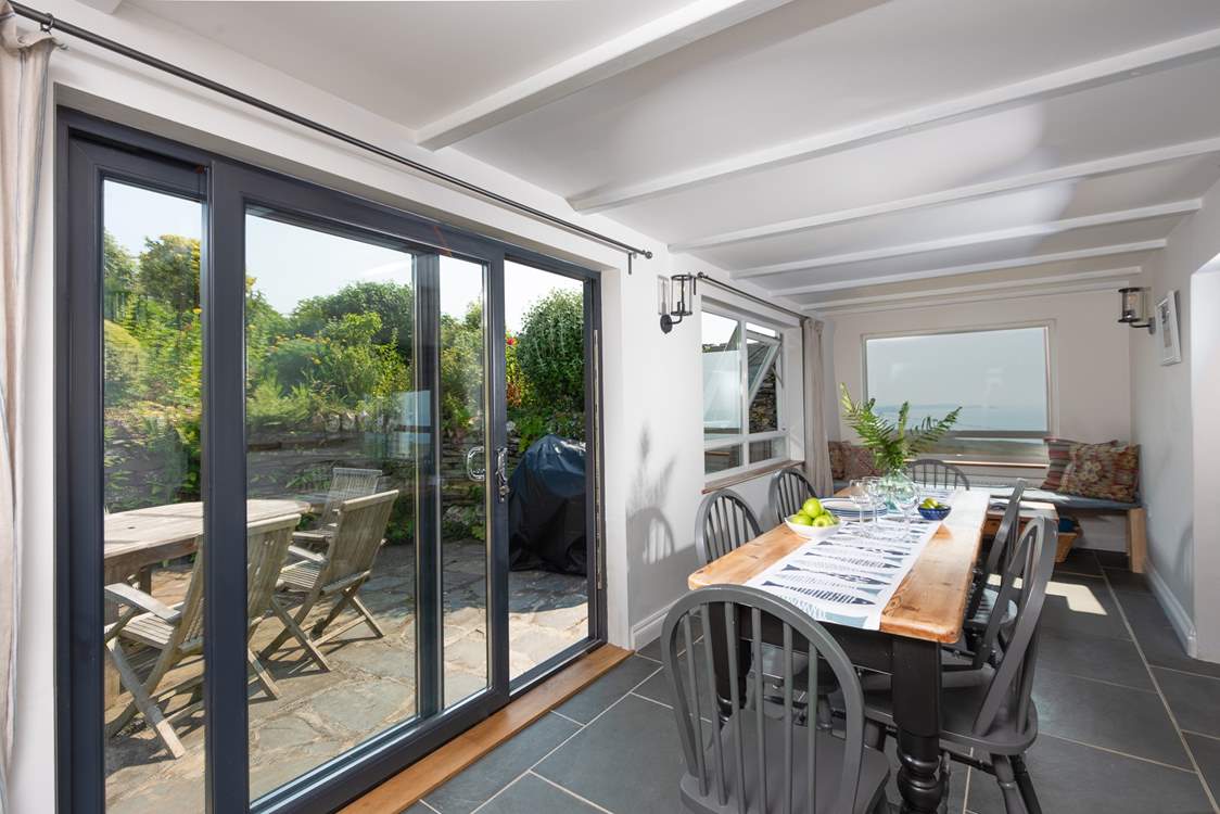 Sliding doors lead out to the terrace