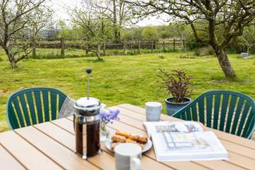 Views from the patio across the orchard and down to the lake which you have full access to.