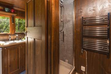 The shower and handy heated towel rail.
