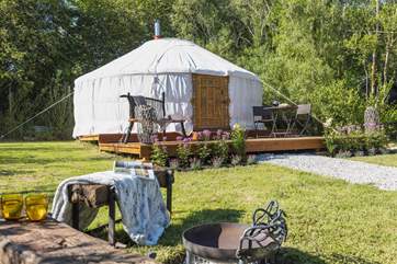 The yurt is nestled in a peaceful location in north Devon.