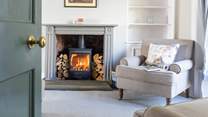 The wood-burning stove will keep you warm in the cooler months.