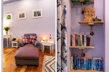Choose a book and relax on the chaise armchair.