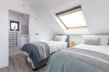 This bedroom can be set up as a king-size bed or 2'6