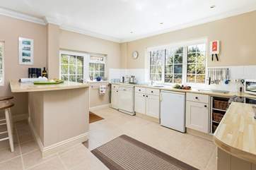 The kitchen is light and spacious.