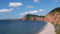 The World Heritage Jurassic Coast starts in east Devon - this is the beach at the western end of Sidmouth, sand at low tide.