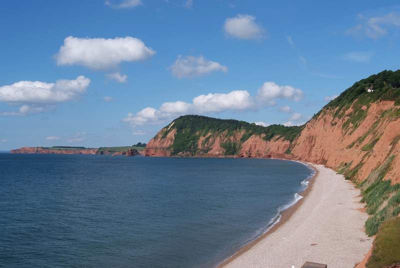 The World Heritage Jurassic Coast starts in east Devon - this is the beach at the western end of Sidmouth, sand at low tide.