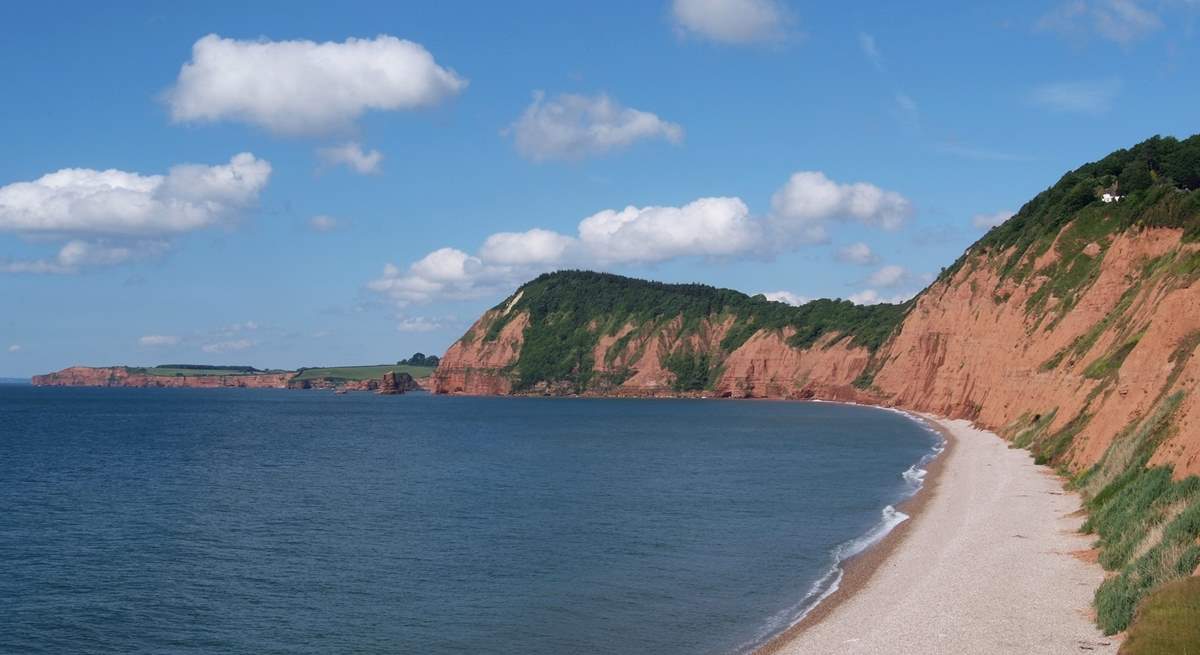 The World Heritage Jurassic Coast starts in east Devon - this is the beach at the western end of Sidmouth, sand at low tide.