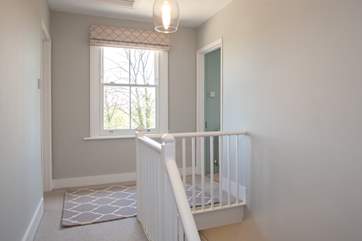 The staircase with views over farmland.