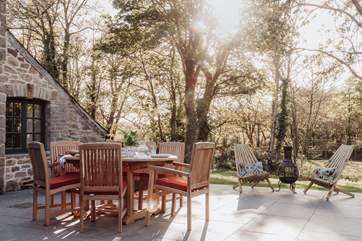 The outside dining-table is perfect for breakfast al fresco.
