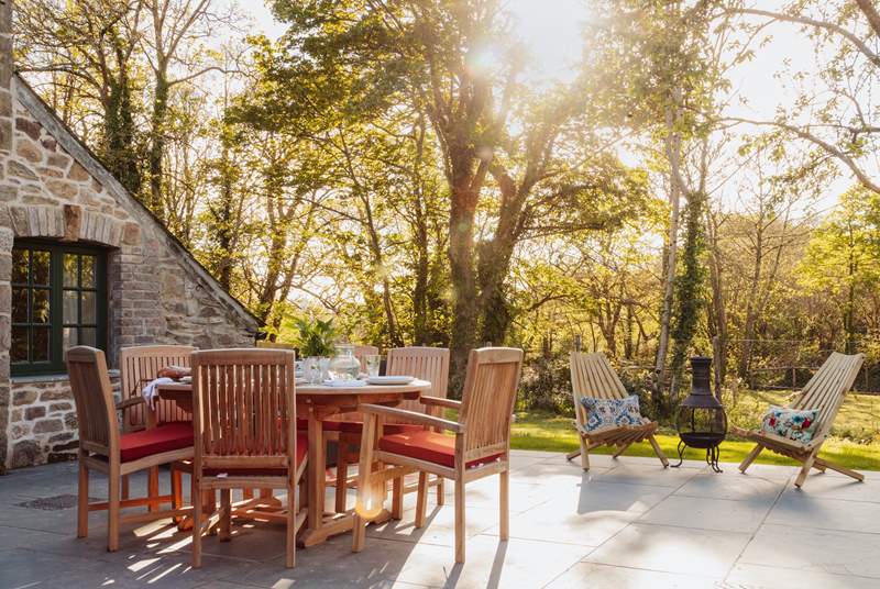 The outside dining-table is perfect for breakfast al fresco.
