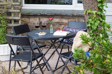 The outside terrace is a lovely spot for a glass of wine.