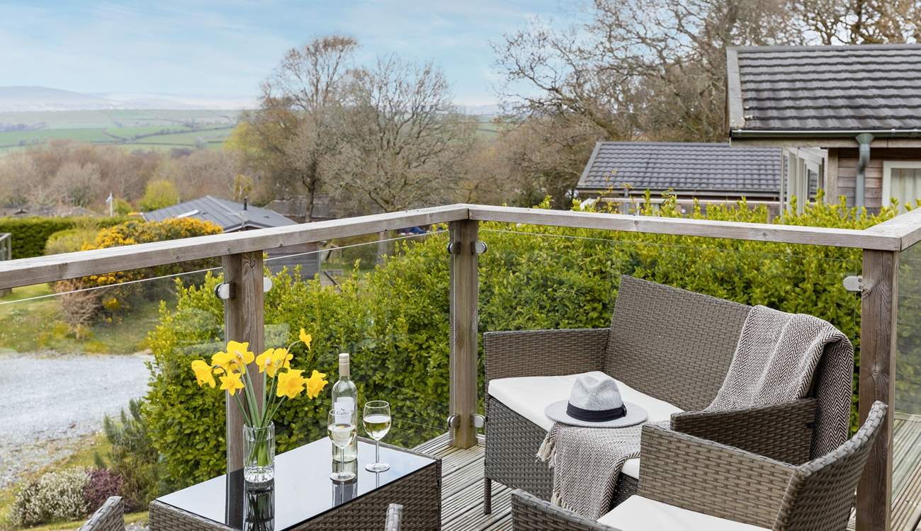 The decking area enjoys spectacular views of Dartmoor.