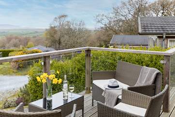 The decking area enjoys spectacular views of Dartmoor.
