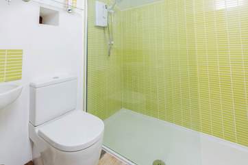 The bathroom has a fabulous walk-in shower.