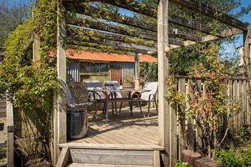 The sheltered decking area - a place to enjoy meals in the great outdoors sheltered from the sun.