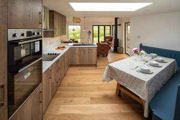 The kitchen flows nicely into the living area.