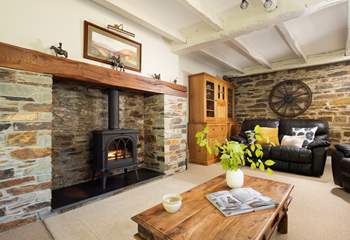 The wood-burner effect electric stove, a welcome sight on chillier nights.