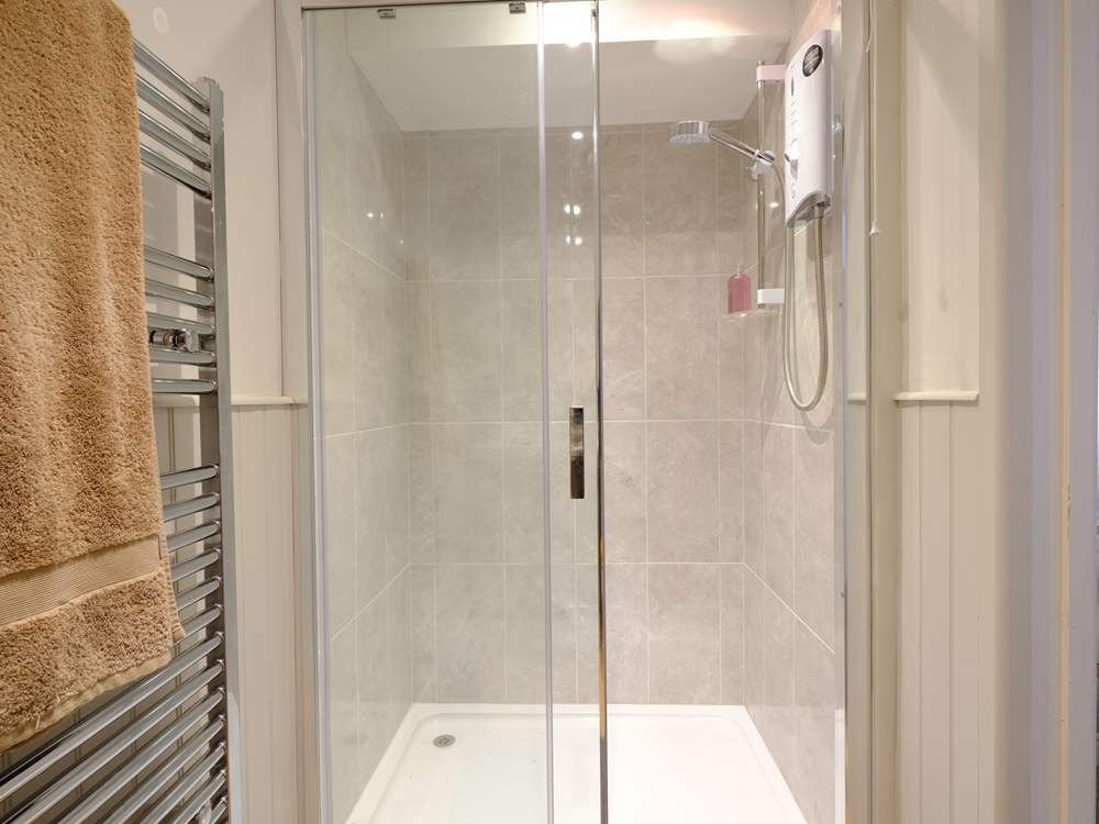 The shower-room has a super-sized shower.