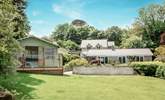 Looking back at Marnylunn, you can see the main house with the annexe behind and the garden-room to the side. - Thumbnail Image