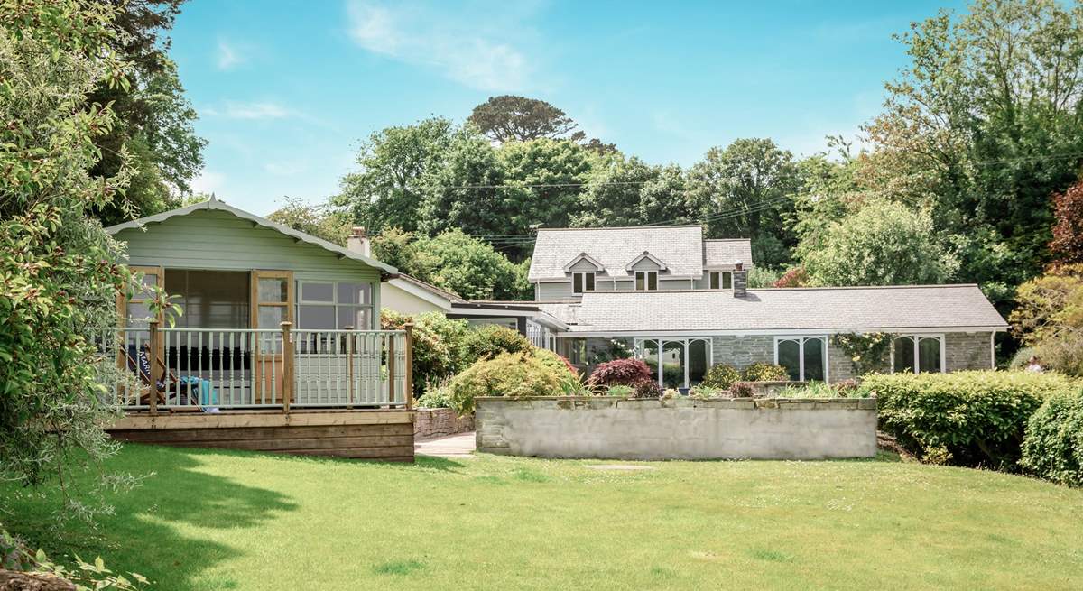 Looking back at Marnylunn, you can see the main house with the annexe behind and the garden-room to the side.