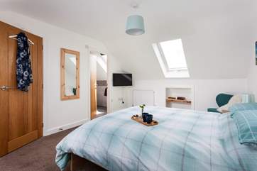 The Velux window letting in lots of light and with a view of St Michael's Mount.