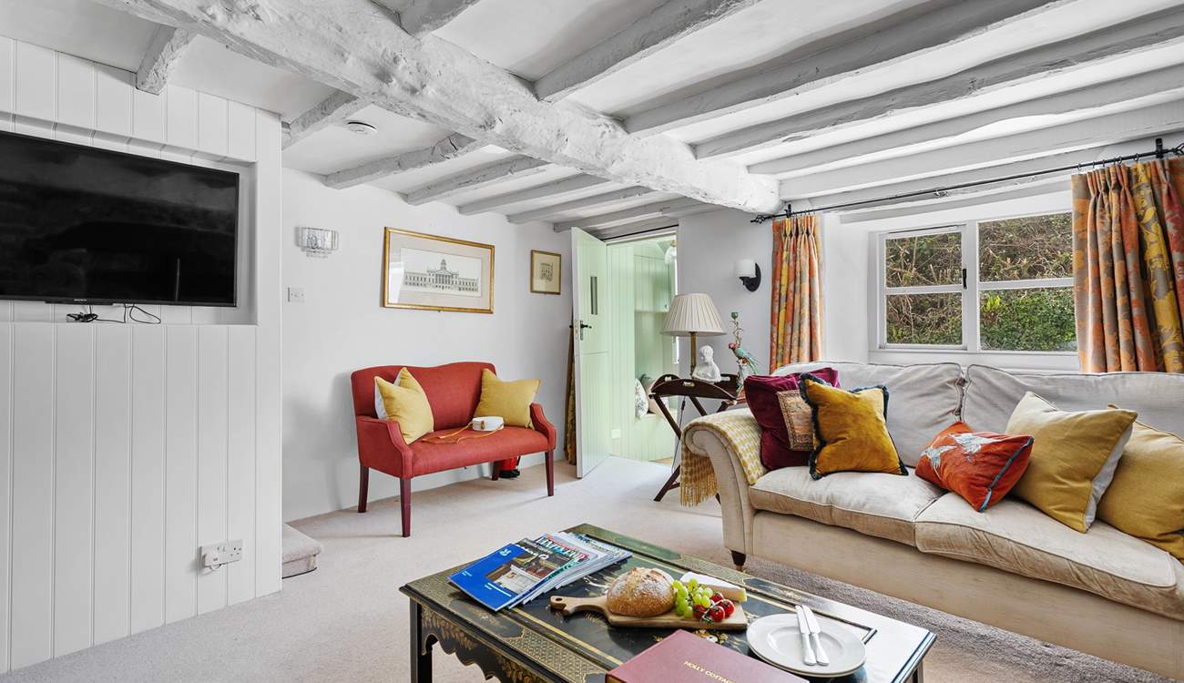 A Smart TV sits snugly inside Holly Cottage's thick walls.