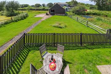 View of the garden and surrounding farmland.